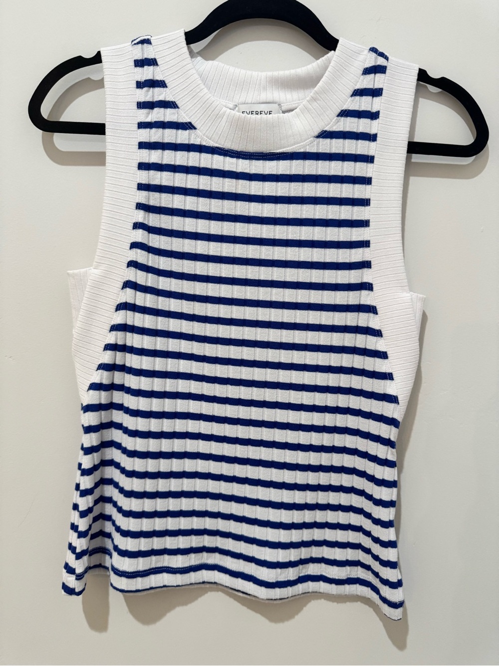 Evereve White Ribbed Tank with Blue Stripes
